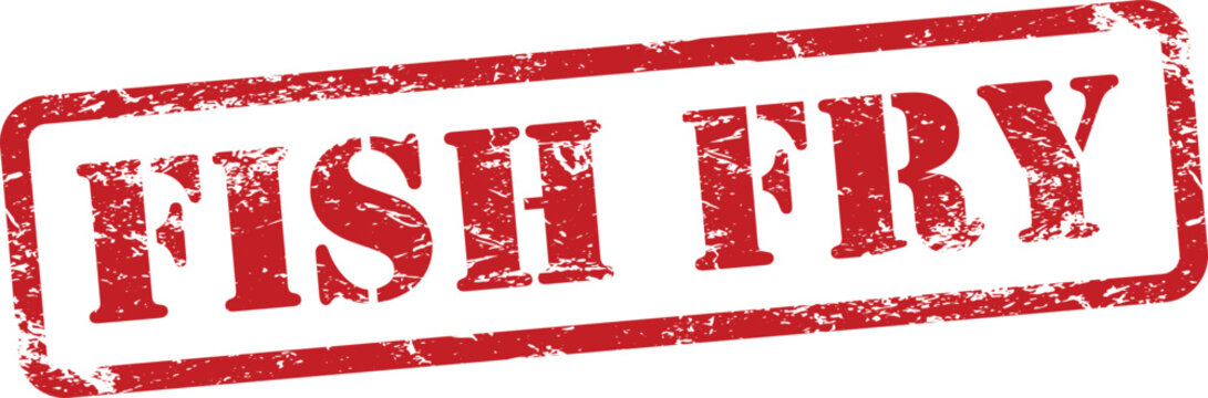 Red vintage fish fry stamp on white background