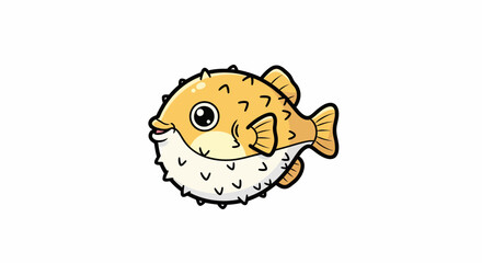 Cute Cartoon Pufferfish Illustration with Spikes and Big Eyes.