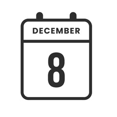 Minimal December 8 icon used for organizing schedules, planning events, setting reminders, and supporting time-management systems.