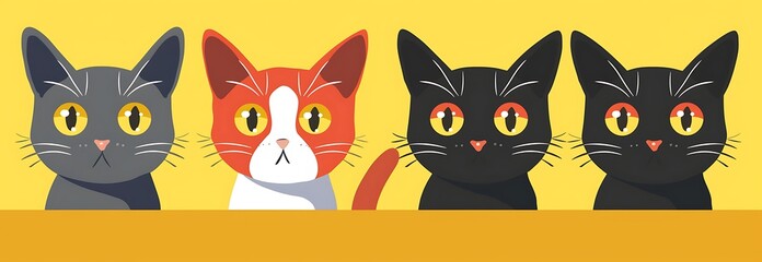 Obraz premium Cute Colorful Cats Illustration on Yellow Background