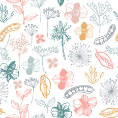 Floral background. Seamless vector pattern with hand-drawn flowers.