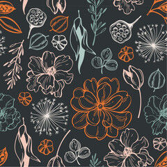 Floral background. Seamless vector pattern with hand-drawn flowers.