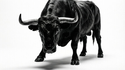 Naklejka premium Glossy black bull in fierce studio close-up