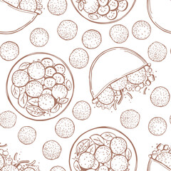 Naklejka premium Hand-drawn falafel set. Pita with falafel, falafel balls. Vector seamless pattern.