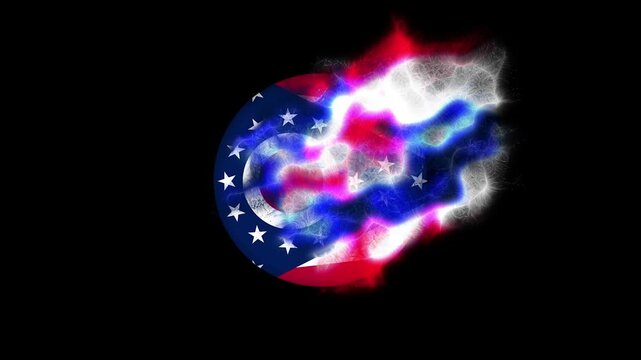 Ohio Flag Animation with Energy Particles Symbolizing Future Innovation and Technology
