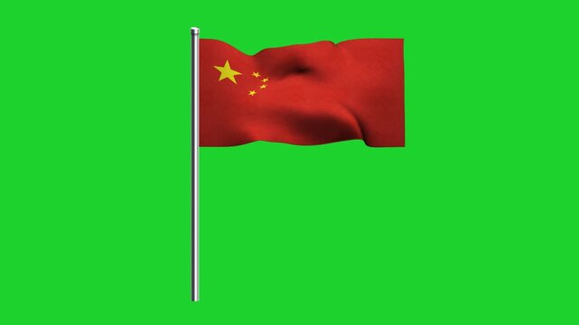 Animation of a Chinese flag waving in wind isolated on green background