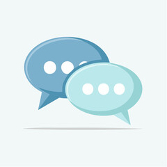 Two stylized speech bubbles in shades of blue and cyan, representing conversation and communication, with subtle shading and a soft shadow