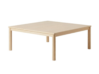 Isolated blond-wood coffee table with thick legs, centered studio shot for website or catalog