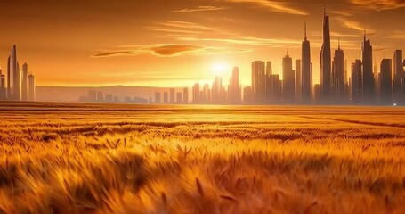 Man observing futuristic cityscape at sunset agriculture and technology concept - Powered by Adobe