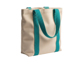 Isolated tote bag made of durable canvas with teal straps, fashion accessory for everyday use