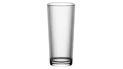 Isolated ribbed drinking glass, clear beverage container for serving cold refreshments