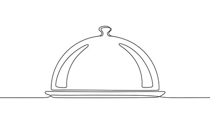 Obraz premium Continuous line drawing of cloche food cover on plate, restaurant service