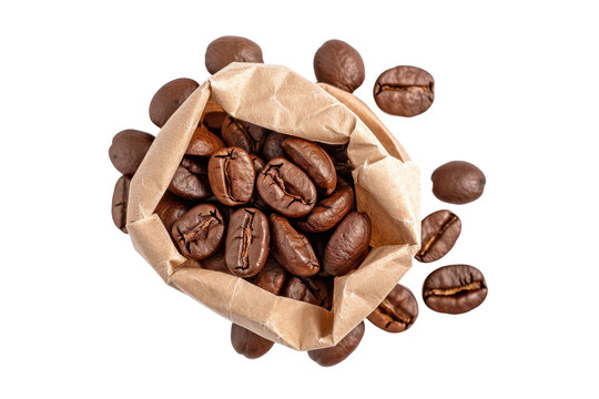coffee beans in small paper bag pod isolated on white or transparent png