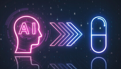 AI and Medicine Fusion: A cutting-edge concept visualizing the synergy between artificial intelligence and pharmaceutical advancements, with a futuristic approach.