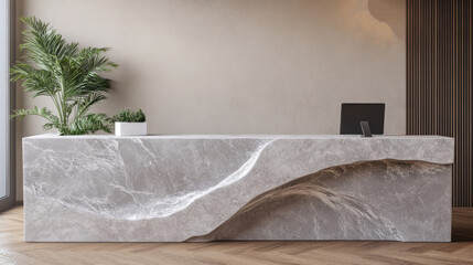 Real estate office reception counter mockup front interior registration copy space desk design indoor decoration front view decoration three-dimensional