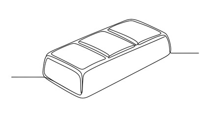 One line art line drawing of a rectangular object with three compartments on top
