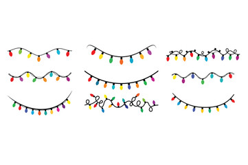 Holiday Christmas String Lights Decoration Garland Icon Collection Vector