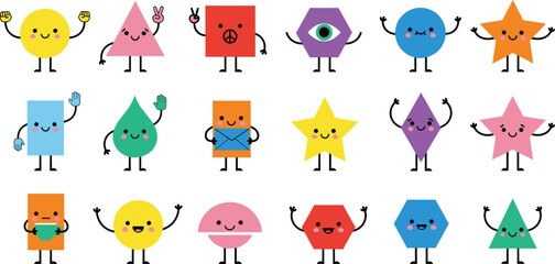 Cute Geometric Shape Mascot Character Set