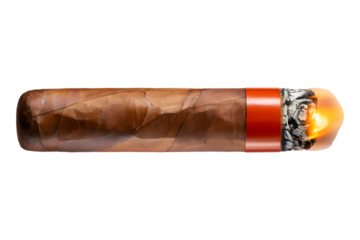 Cuban cigar with red band detailed view isolated on transparent background
