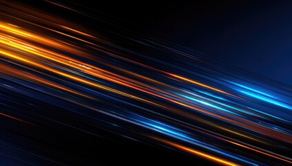 Abstract diagonal streaks in orange and blue on a dark background create a dynamic and luminous impression