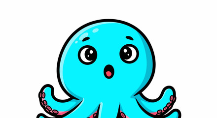 Cute blue cartoon octopus with big eyes and surprised expression.