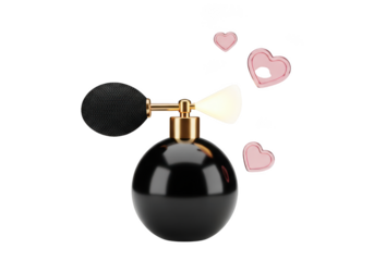 3d icon of vintage perfume bottle with heart shapes isolated on transparent background romantic fragrance atomizer for women, love and romance concept, valentines day gift
