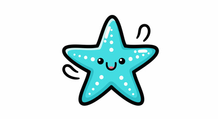 Cute cartoon blue starfish with a happy face and small dots.