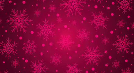Large, bright snowflakes and circles on a dark pink gradient background. An eye-catching design for Christmas, winter, and party themes.