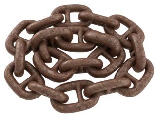 Isolated rusted brown iron chain links stacked overlapping, maritime rigging, nautical gear