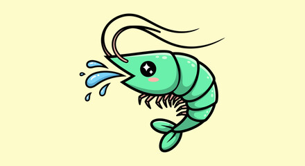 Cute Cartoon Shrimp with Water Splash Illustration.