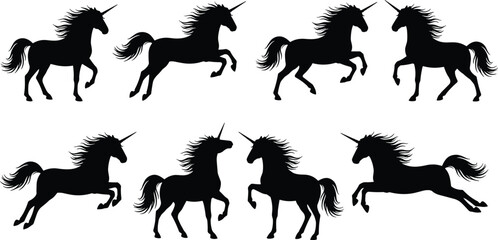 Female yoga poses silhouettes vector set, diverse sitting and standing positions, meditation, fitness, and relaxation exercise concept, spiritual wellness figures.