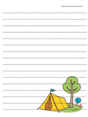 Hand drawn vector illustration of a camping postcard with a tent.