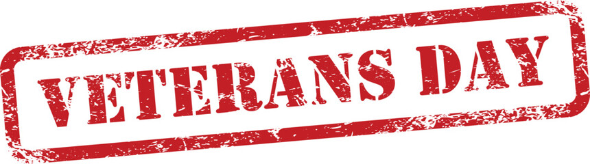 Veterans Day Red Grunge Text Stamp in Rectangular Border