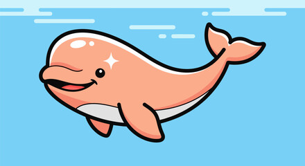 Adorable Pink Dolphin Cartoon Character Swimming Happily.