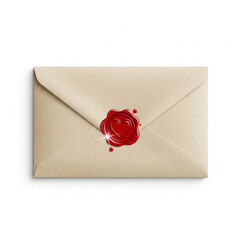 Classic beige envelope sealed with a radiant red wax heart, symbolizing a heartfelt secret message or romantic correspondence ready for delivery