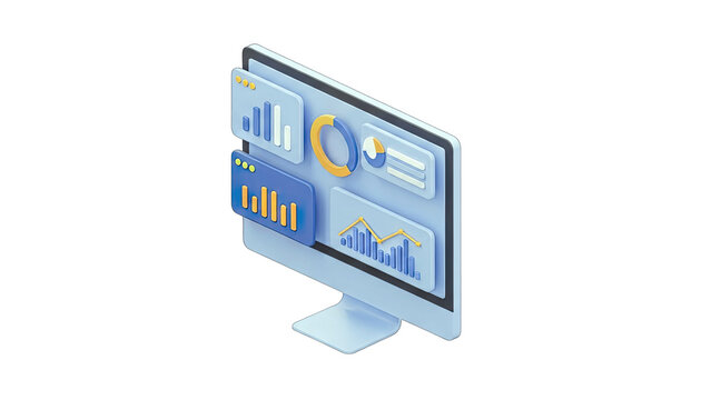 Isometric Computer Display Showing Data Analysis