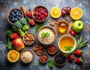 Wellness Food Flat Lay Featuring Organic Produce