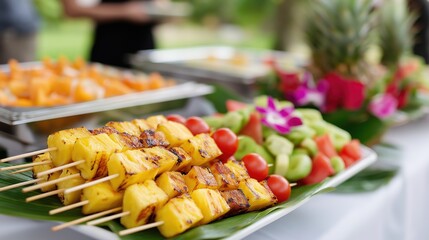 Fototapeta premium Grilled Pineapple Skewers on Tropical Platter