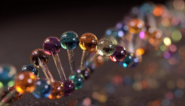Colorful DNA helix model representing science, biology, and genetic research. macro view of double helix structure with shallow depth of field showing future innovation - Powered by Adobe