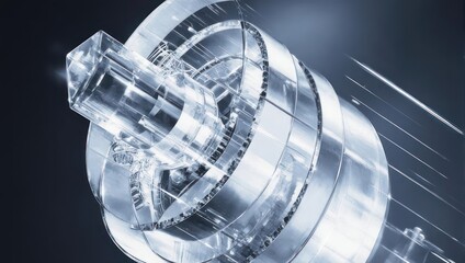 Obraz premium Abstract, layered, geometric structure with a metallic, reflective surface, glowing slightly