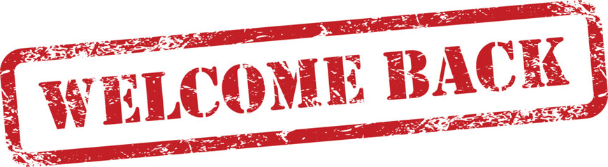 Welcome Back Red Grunge Text Stamp in Rectangular Border