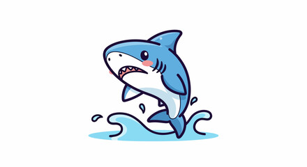 Cute Cartoon Shark Jumping Out of Water Illustration.