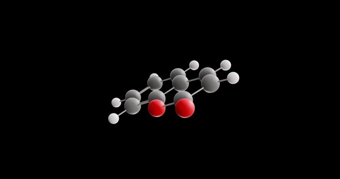 Coumarin molecule, rotating 3D model of lactone, looped video on a black background
