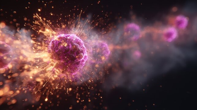 Virus exploding into particles. 