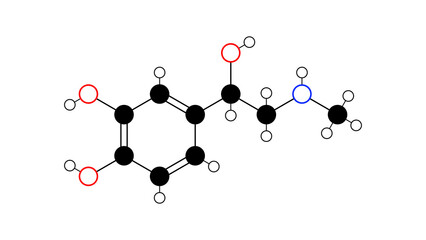 Adrenaline molecule, structural chemical formula, ball-and-stick model, isolated image adrenergic agonist © Сергей Шиманович