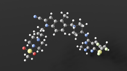 ziftomenib molecule 3d, molecular structure, ball and stick model, structural chemical formula antineoplastic agent