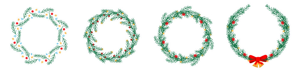 christmas whreat icon spurce leaves circular border 