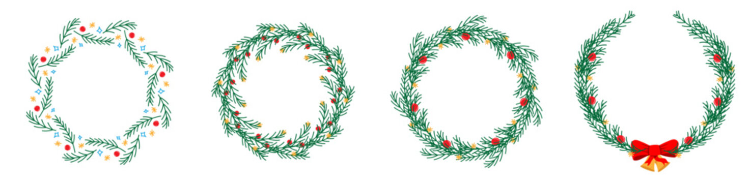 christmas whreat icon spurce leaves circular border 