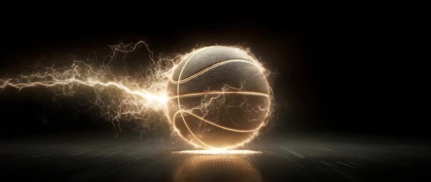 Lightning bolts encircle a basketball.