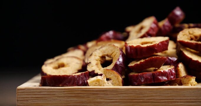 Dried Jujube Fruit Slices in Wooden Box - Healthy Natural Snack and Traditional Chinese Dried Fruits